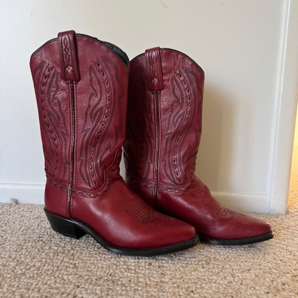 Women's Red Cowboy Boots, Size 7, Classic Western Style